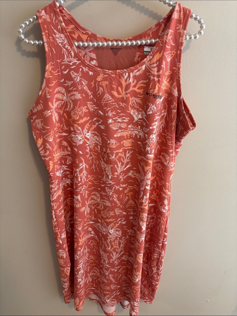 Columbia PFG Freezer Dress Womens XL Coral Pink Novelty Martini Fish Print